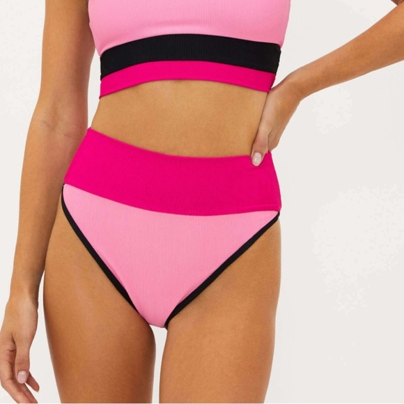 Beach Riot Emmy Amour Colorblock Pink Black Bikini Bottom - Picture 1 of 4